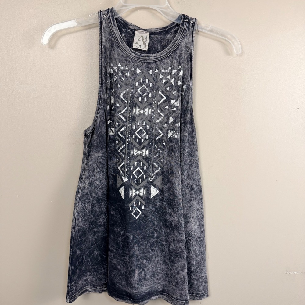 American Rag Tank Womens Medium Grey Acid Wash Geometric Tribal Swing Racerback